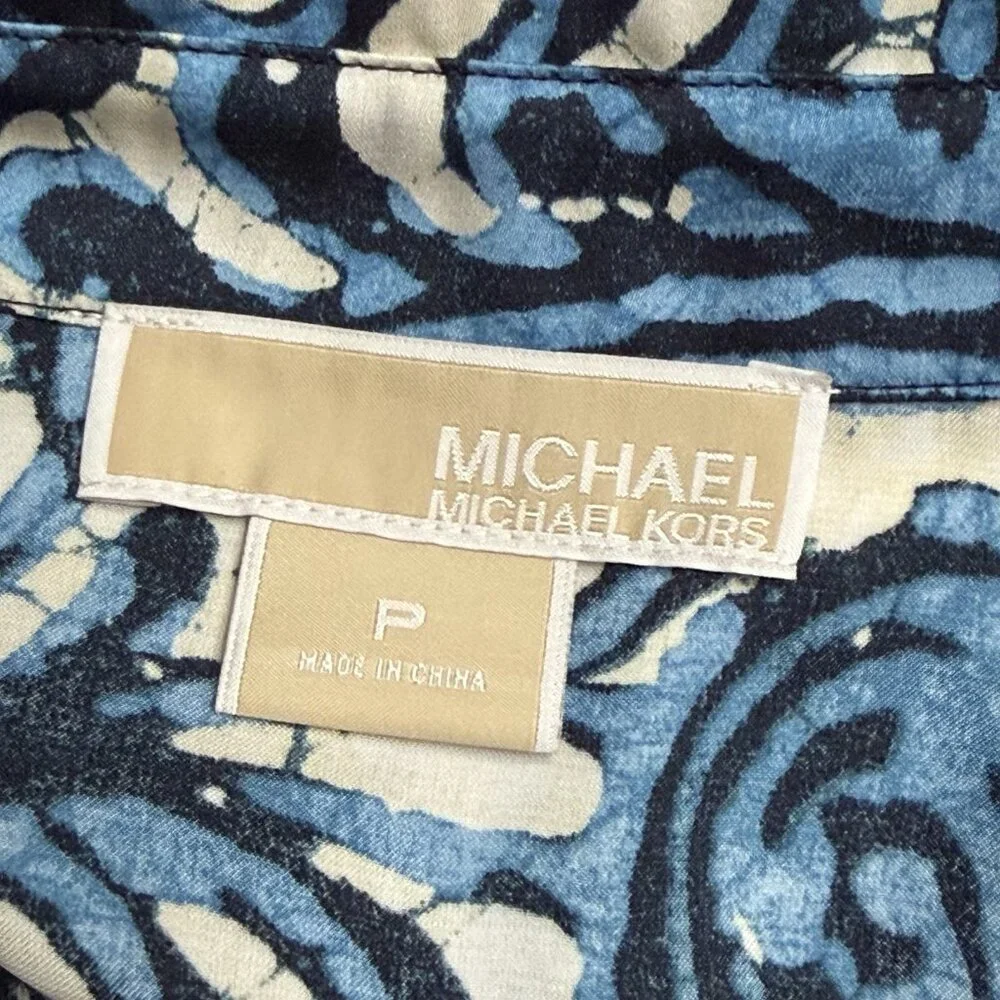 Michael Michael Kors Women's Black Blue Swirl Pattern Button Up‎ Shirt Size P